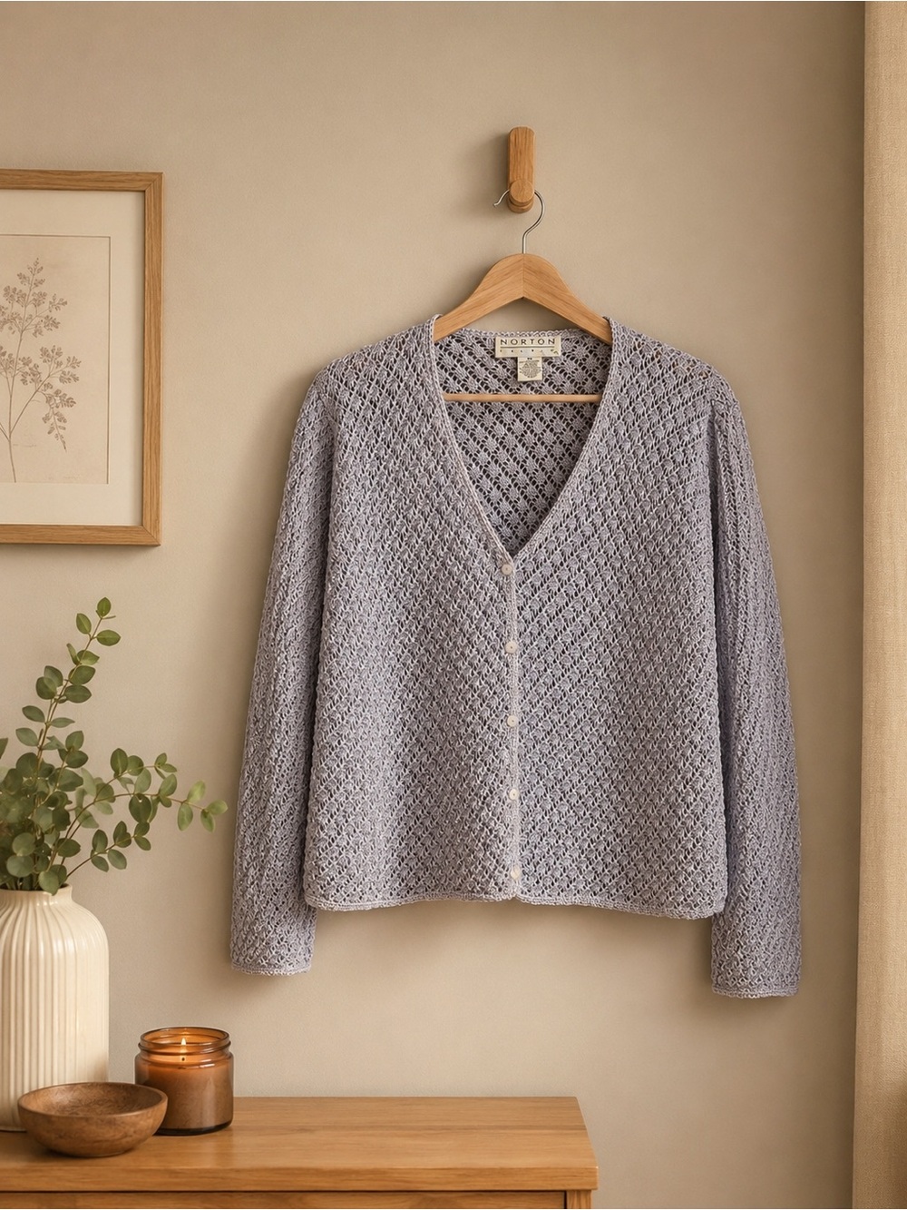 Lavender Openwork V-Neck Cardigan Sweater